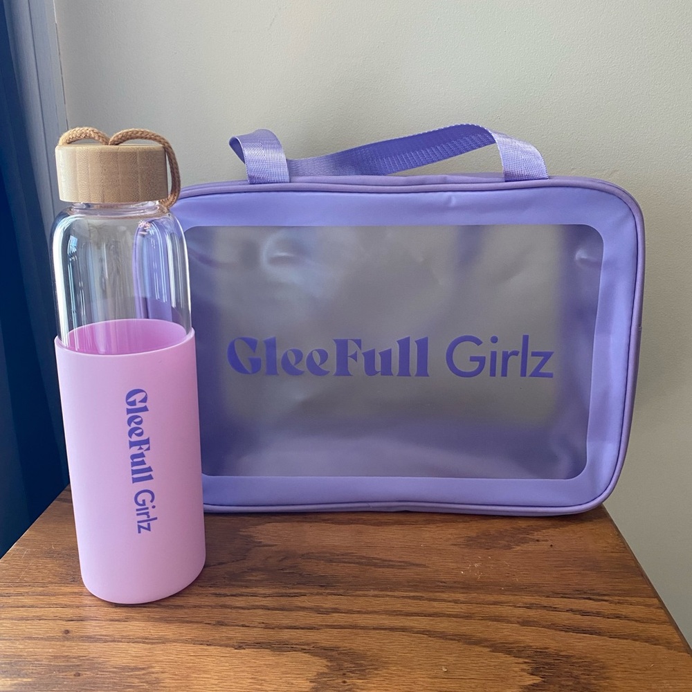 Gleeful Girlz glass water bottle with small lavender Tote Bag